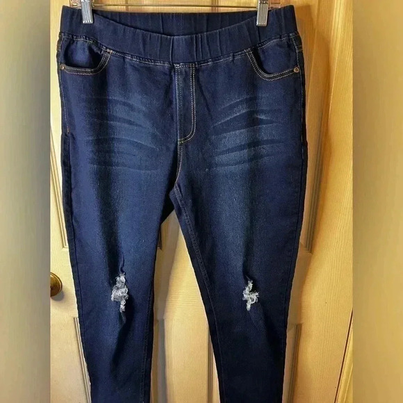 Sheila Rose  Stretch Skinny Pants XL Distressed Dark Blue  Comfy Leggings - Picture 3 of 6
